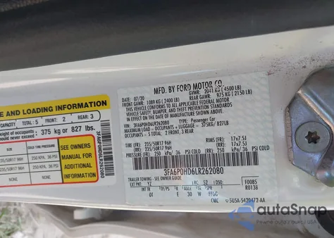 2020 Ford Fusion Se from USA, damaged, VIN 3FA6P0HD6LR262080